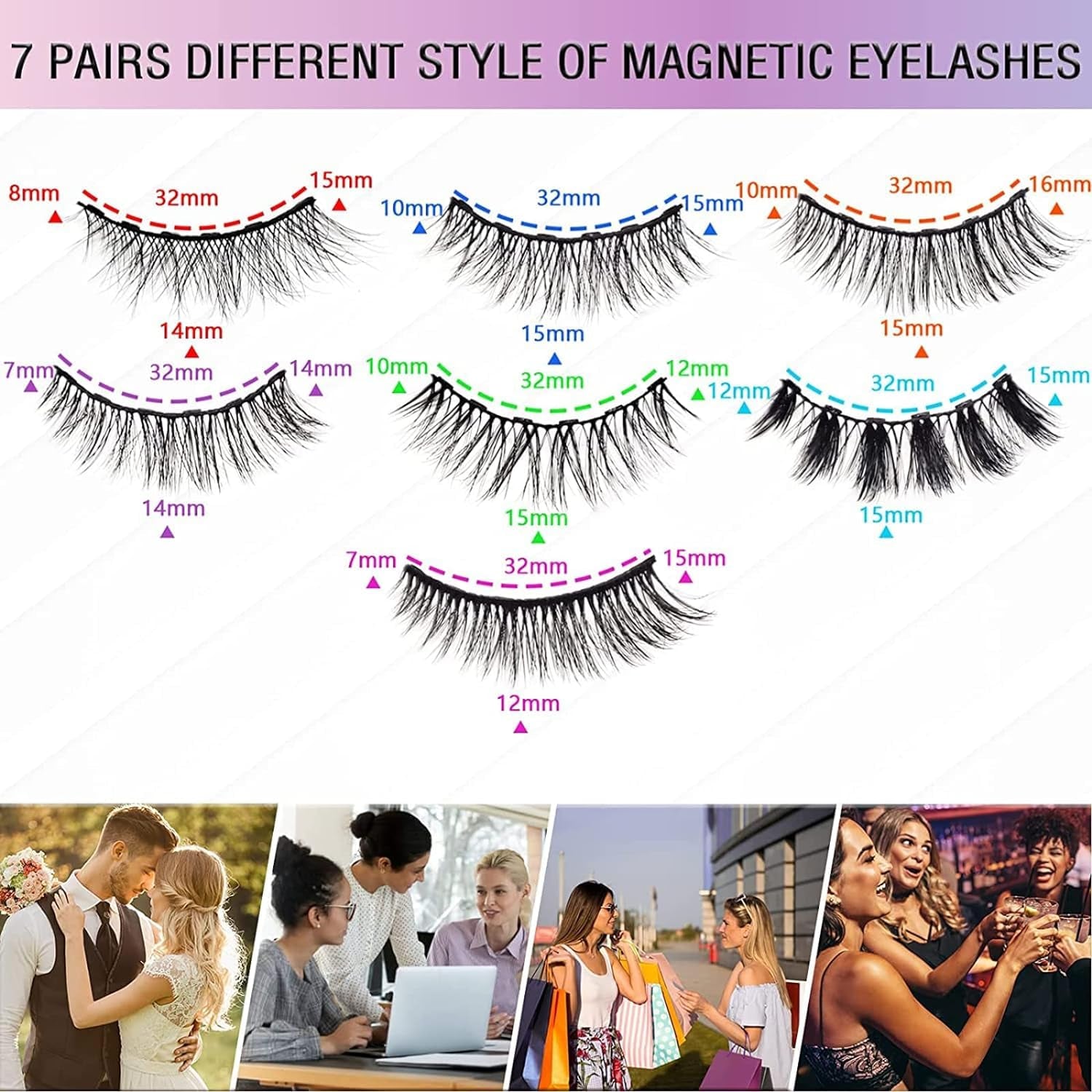 Magnetic Eyelashes with Eyeliner Kit 7 Pairs, 3D Wispy Lashes Natural Look, 7 Styles Fluffy False Eyelashes Pack, by