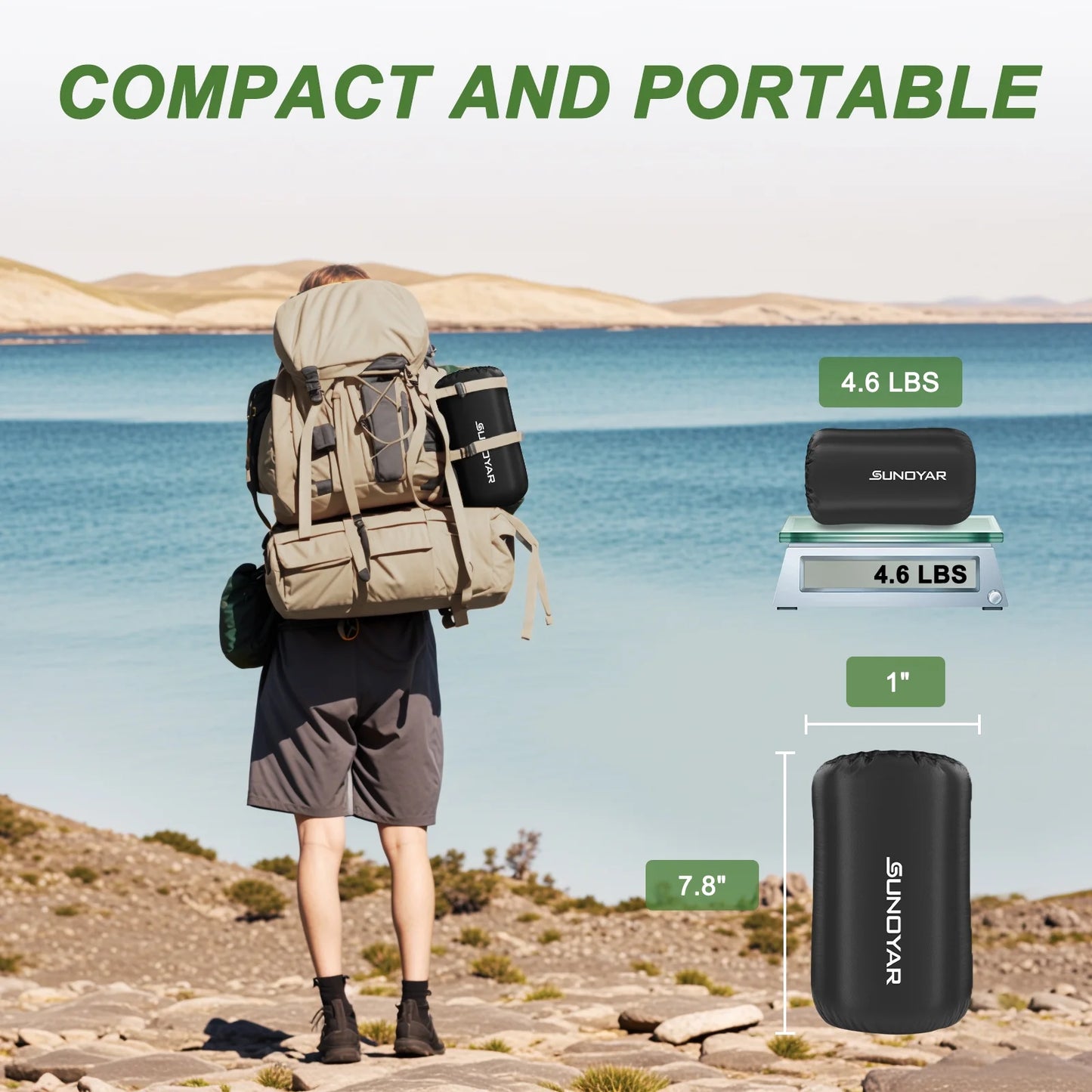 Sleeping Bag, Waterproof Portable Sleeping Bags for Adults with Compression Sack for All Season Camping, Hiking, Tent, Travel, Green