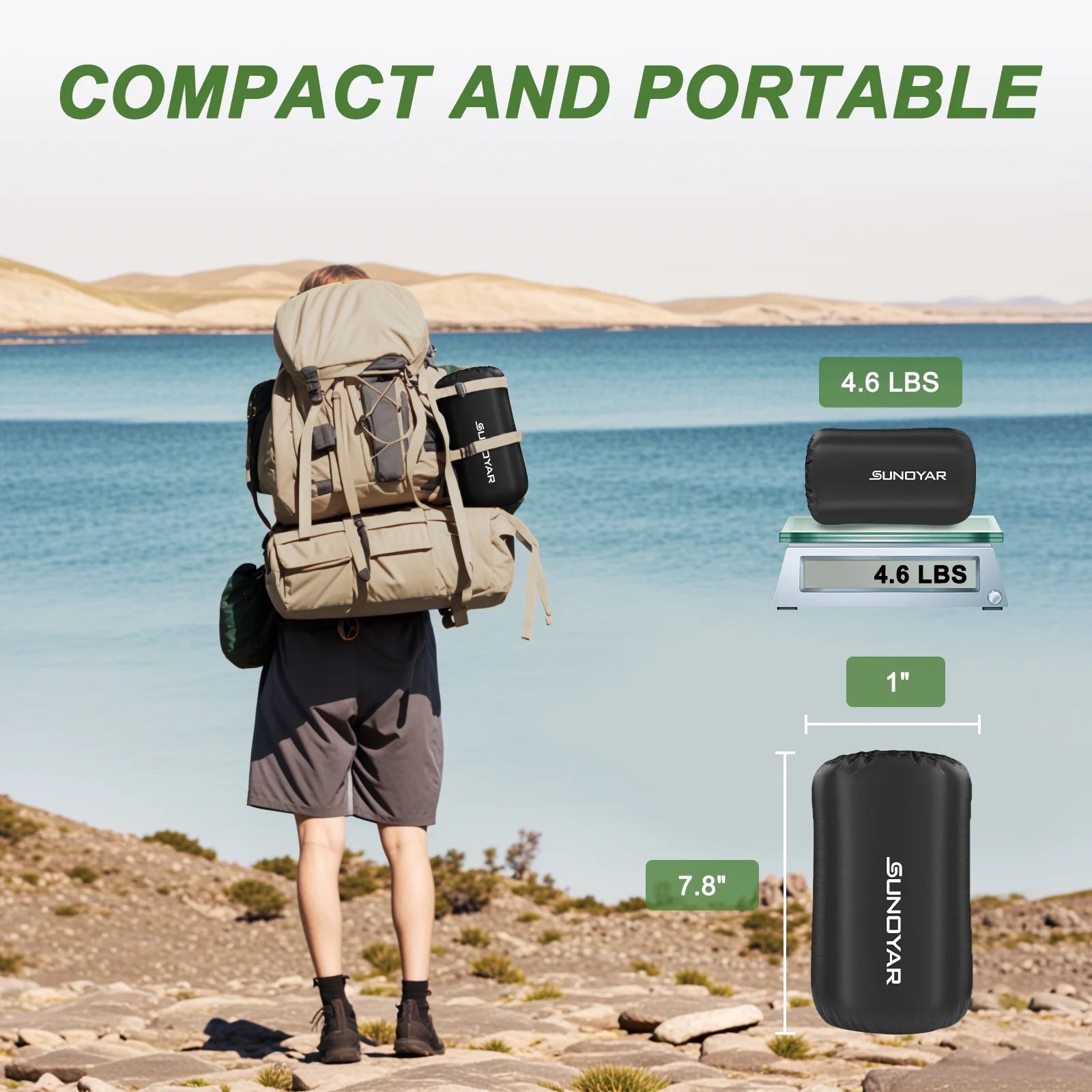 Sleeping Bag, Waterproof Portable Sleeping Bags for Adults with Compression Sack for All Season Camping, Hiking, Tent, Travel, Green