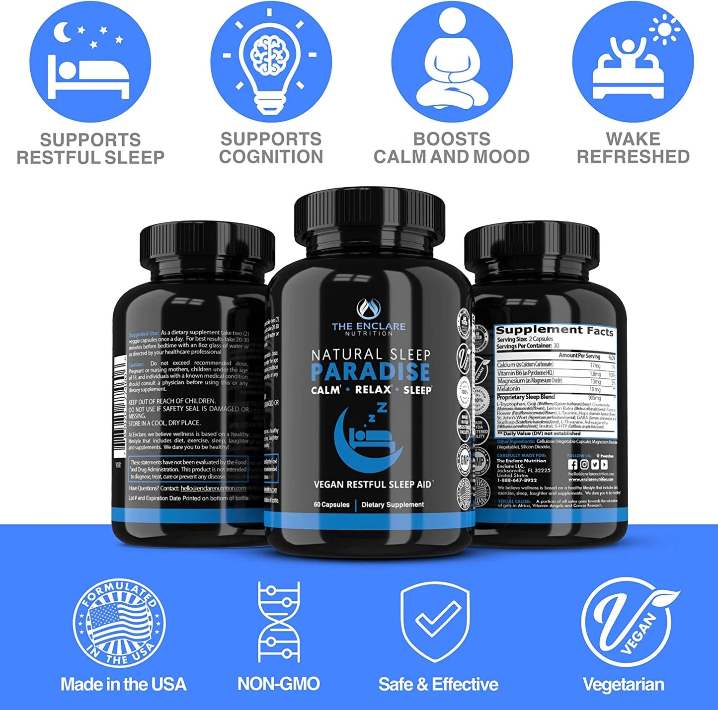 NATURAL SLEEP PARADISE - Sleep Aid for Adults with Melatonin 10Mg Dietary Supplement 1 Pack of 60 Capsules
