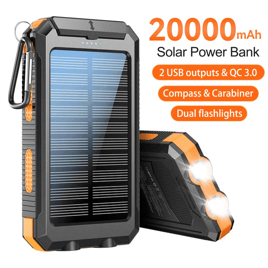 Baokaler Solar Power Bank, Portable Charger, 20000Mah Solar Charger with LED Flashlight, IP65 Waterproof External Backup Battery Pack Perfect for Camping, Outdoor Activities