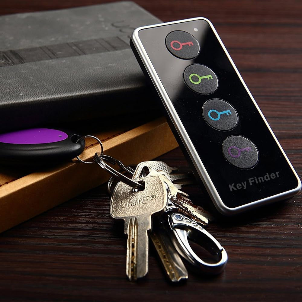 Wireless Key Finder with LED Light - Easy-To-Use Tracker for Seniors - Locate Keys, Phones, Wallets, and TV Remotes - Tracking Device Includes 4 Receivers and Remote Finder