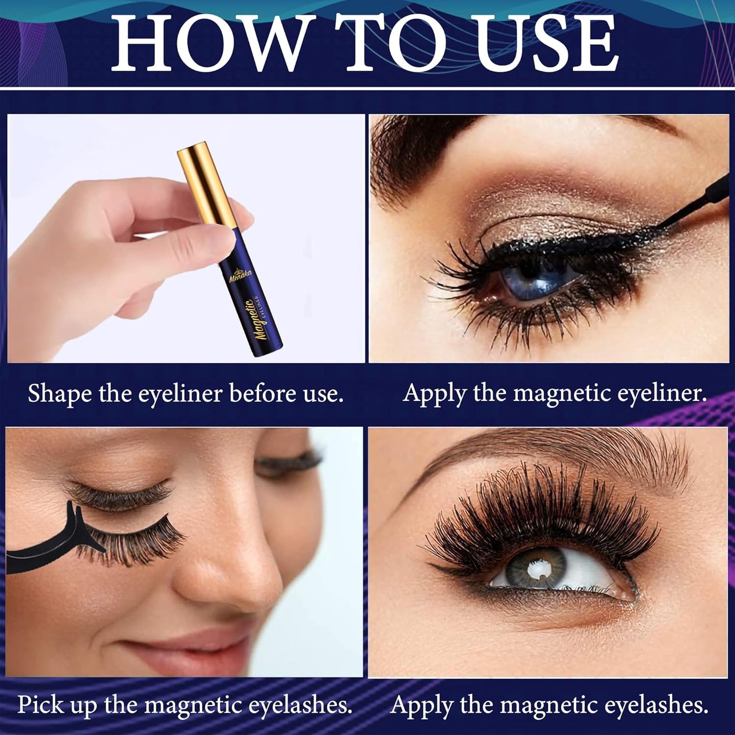 Magnetic Eyelashes with Eyeliner Kit, Magnetic Lashes and Eyeliner Kit with Applicator, Updated Most Natural Look,Strongest Hold,Waterproof, 10 Pairs Reusable False Lashes Easy to Use.