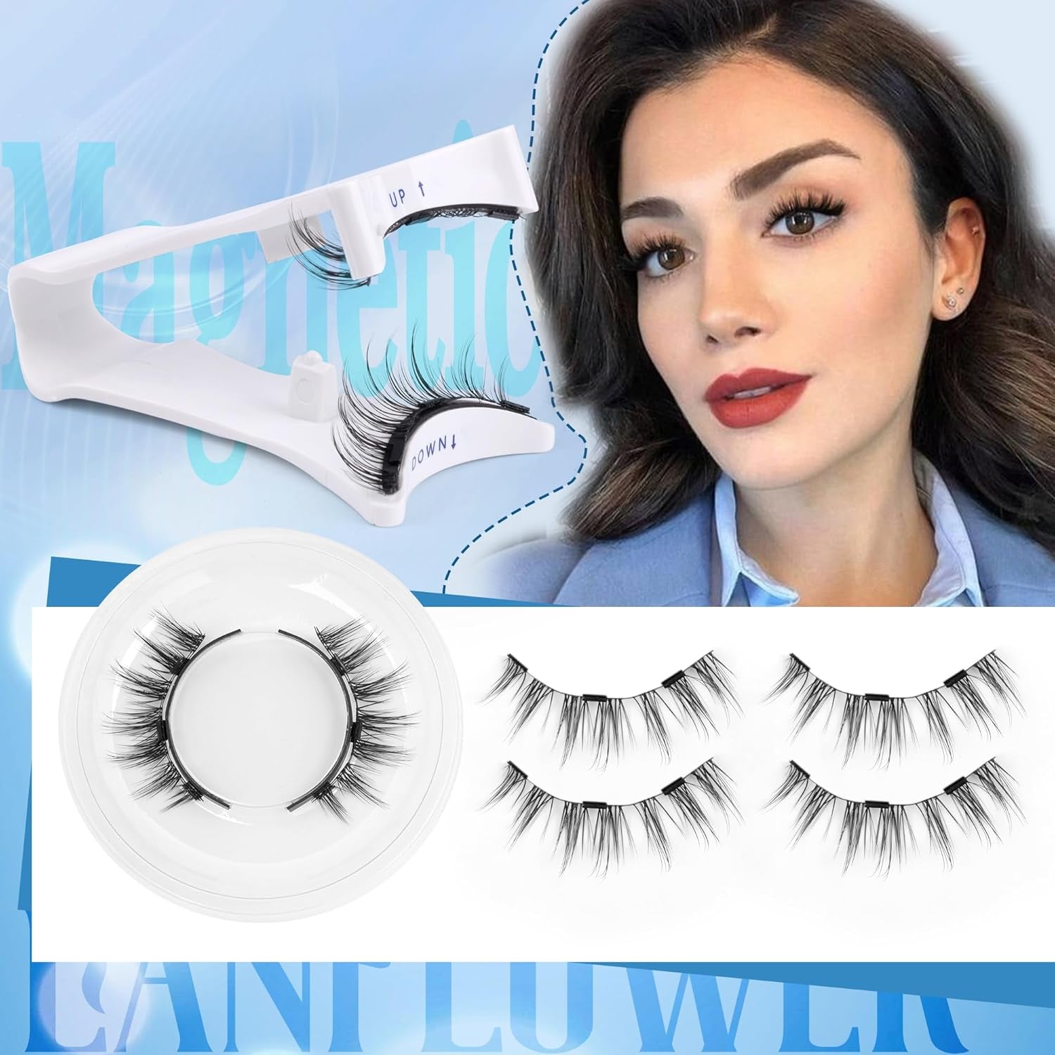 Magnetic Eyelashes with Applicator Reusable Natural Look Magnetic Eyelashes without Eyeliner No Glue Needed Lashes with Magnets Cat Eye False Eyelashes by