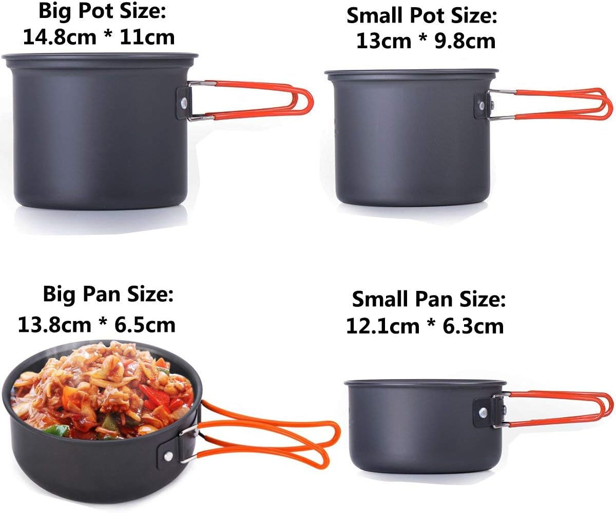 20Pcs Camping Cookware Backpacking Stove Mess Kit, Camping Pots and Pans Set with 2 Cups, Fork Spoon Utensil, Camping Cooking Set