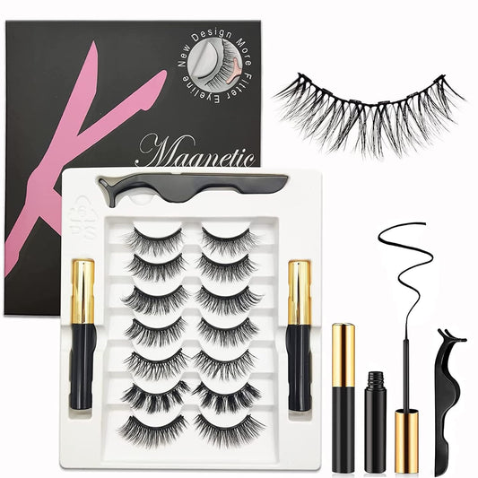 Magnetic Eyelashes with Eyeliner Kit 7 Pairs, 3D Wispy Lashes Natural Look, 7 Styles Fluffy False Eyelashes Pack, by