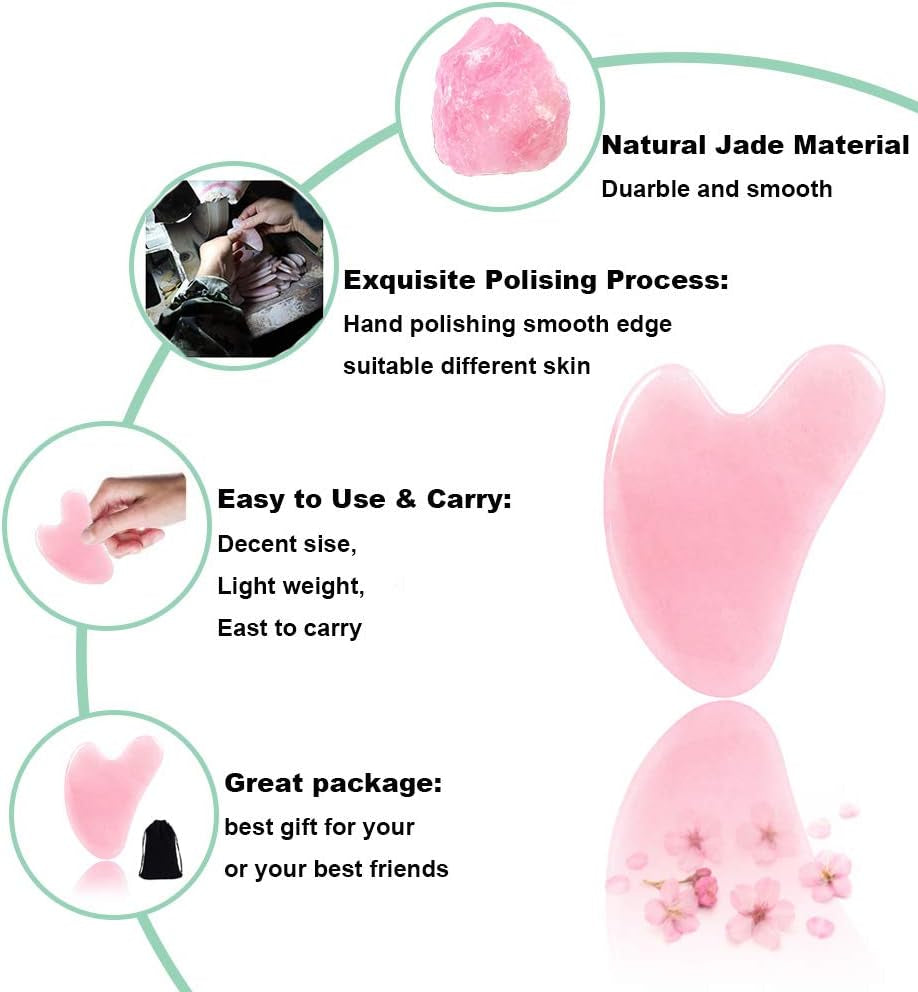Gua Sha, Rose Jade Stone Guasha Massage Scraping, Gua Sha Board for Facial and Body Skin Massage. Gua Sha Tool for Toxins/Prevents Wrinkles for Spa Acupuncture Therapy Trigger Point Treatment