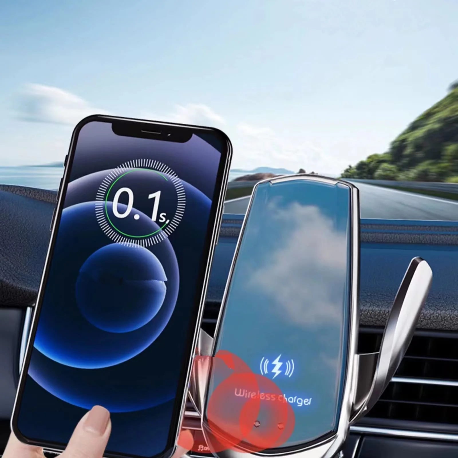 Car Mount Charger 15W Magnetic Wireless Car Charger, Fast Charging Air Vent Magnet Accessories Auto Clamping Phone Holder for Iphone 15/14/13/12, Samsung, Black
