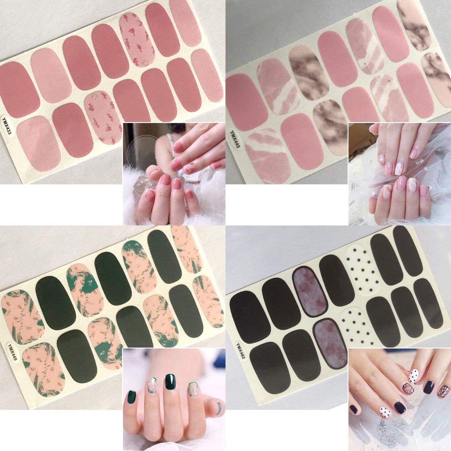 20 Sheets Full Nail Polish Stickers Strips Set with 1Pc File for Women & Girls, Gradient Nail Stickers Wraps Manicure Tips, Multiple Designs Gradient Stick on Gel Nail Strips
