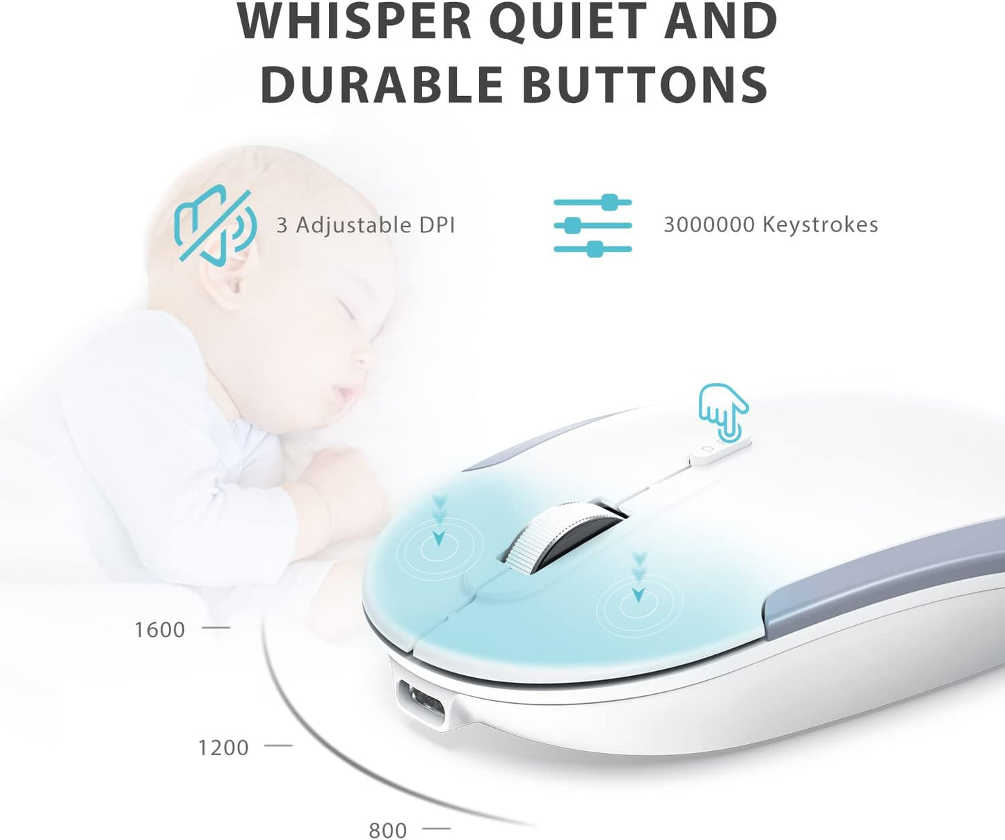 Wireless Keyboard and Mouse, GK08 White Keyboard Mouse Combo, Ergonomic, Quiet, Full Size Design with Number Pad, 2.4G Connection for Mac, Windows and Computer