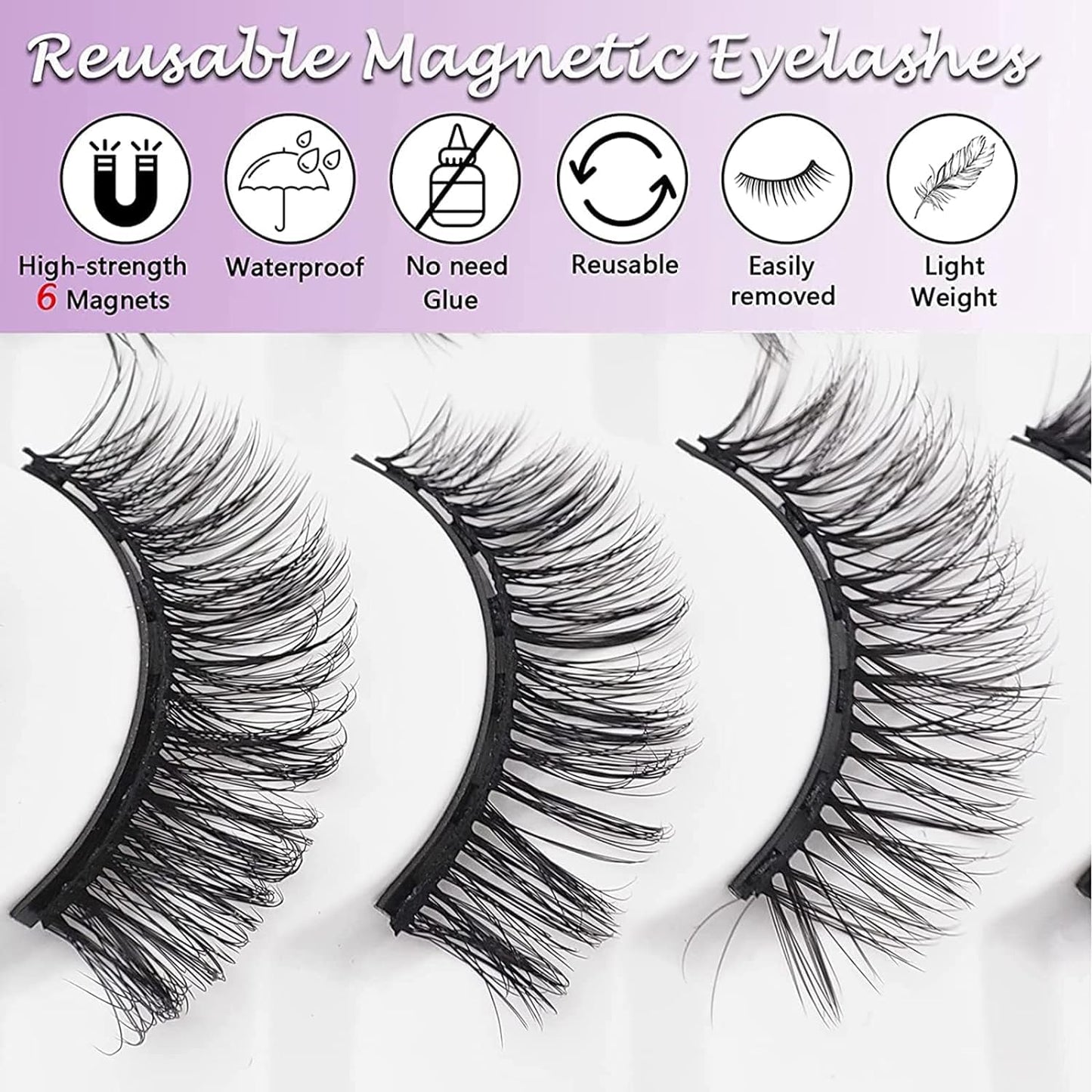 Magnetic Eyelashes with Eyeliner Kit 7 Pairs, 3D Wispy Lashes Natural Look, 7 Styles Fluffy False Eyelashes Pack, by