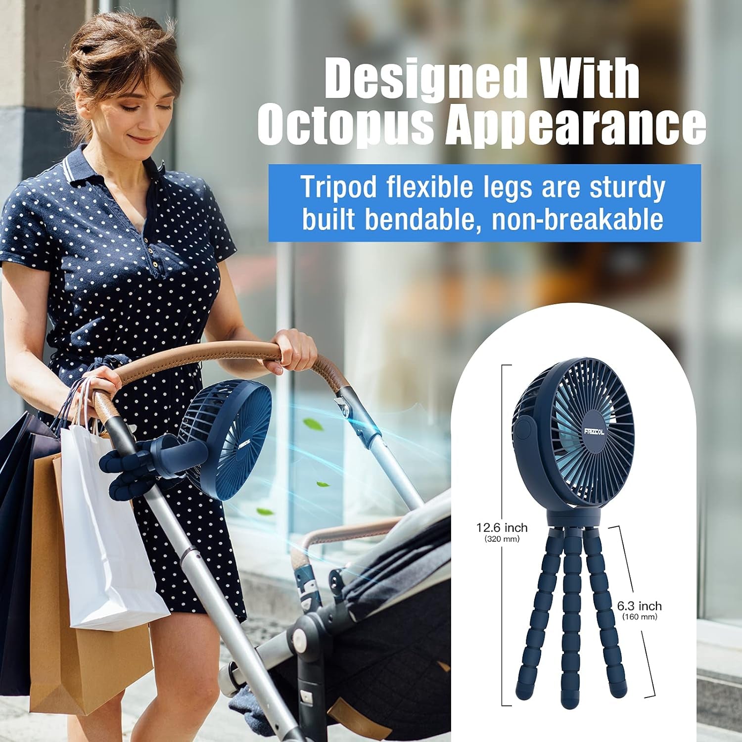 Portable Stroller Fan 60 Hours Small Fan Handheld with LED Lights, 12000Mah Quiet Battery Operated Fan with Tripod Legs, Mini Rechargeable USB Fan, Camping Fan for Treadmill Seat Travel Beach Tent