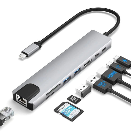 8 in 1 USB C Hub Multiport Adapter with 4K HDMI, 85W PD, USB 3.0 Ports, USB C Data Port, SD/TF Card Reader, USB C Dongle for Macbook Pro/Air and Other Type C Devices