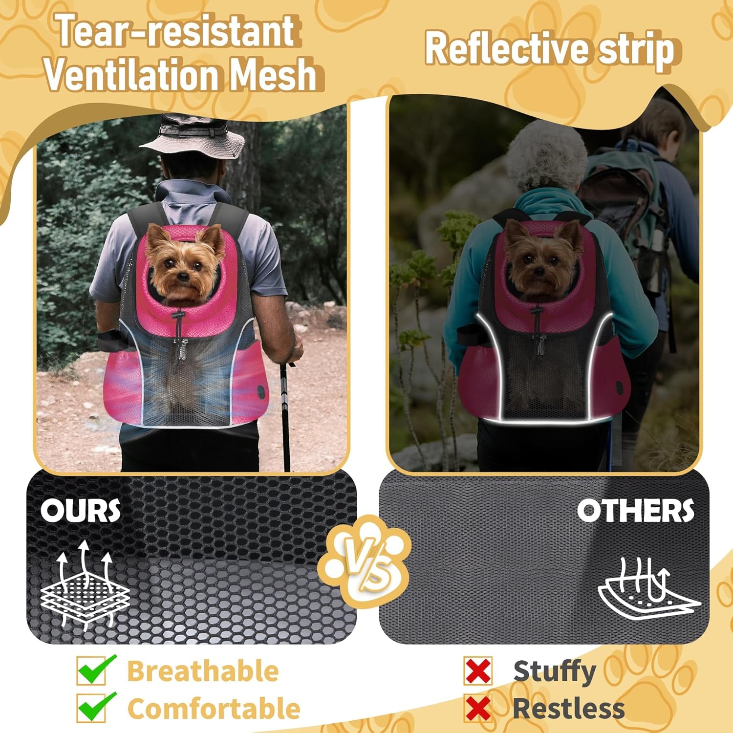 Pet Dog Carrier Backpack Small Dog Front Backpack Ventilated Mesh Dog Travel Back Pack with Safety Belt for Travel Hiking Cycling Outdoor Adventures (Size L: 10-14 Lbs, Rethink Pink)