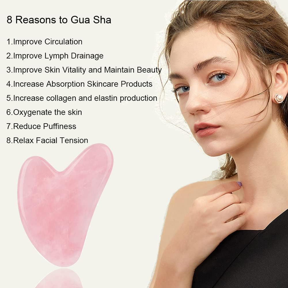 Gua Sha, Rose Jade Stone Guasha Massage Scraping, Gua Sha Board for Facial and Body Skin Massage. Gua Sha Tool for Toxins/Prevents Wrinkles for Spa Acupuncture Therapy Trigger Point Treatment