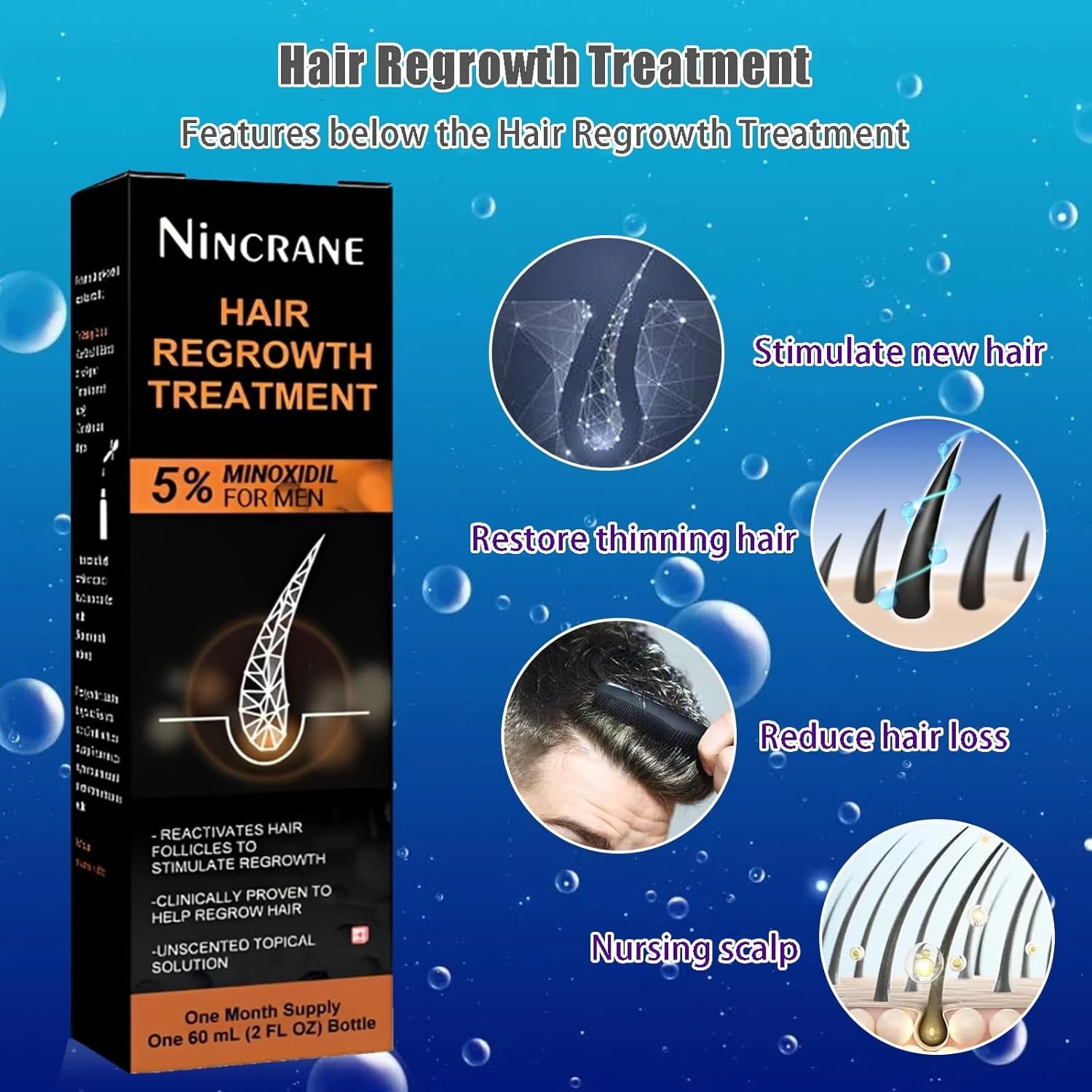 Kit De Crecimiento De Barba Y Crecimiento Del Cabello De Minoxidil Al 5%