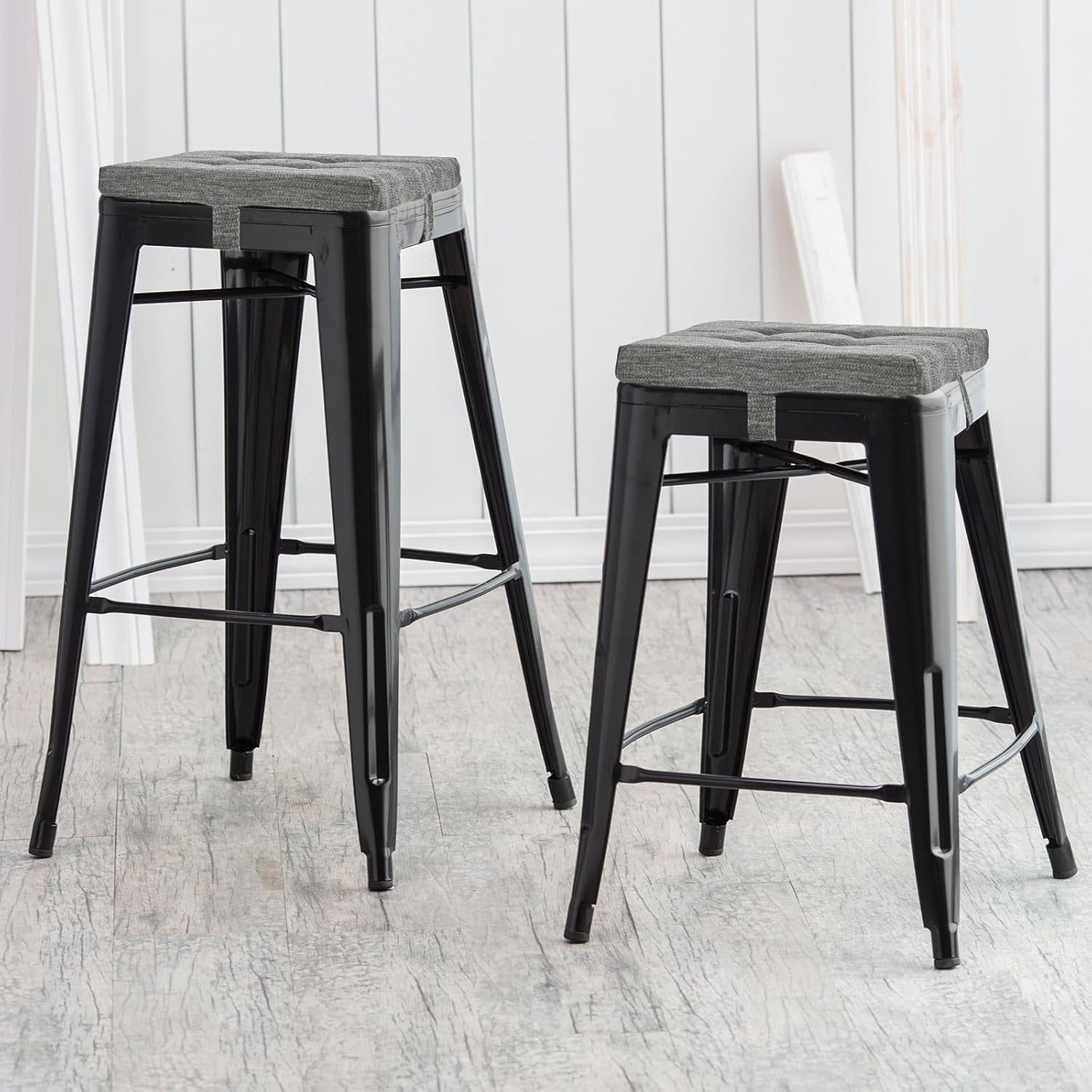 12 Inches Square Seat Cushion, Super Soft 2PC Bar Stool Square Seat Cushion with Ties- Gray (12" (30CM) 2PC)