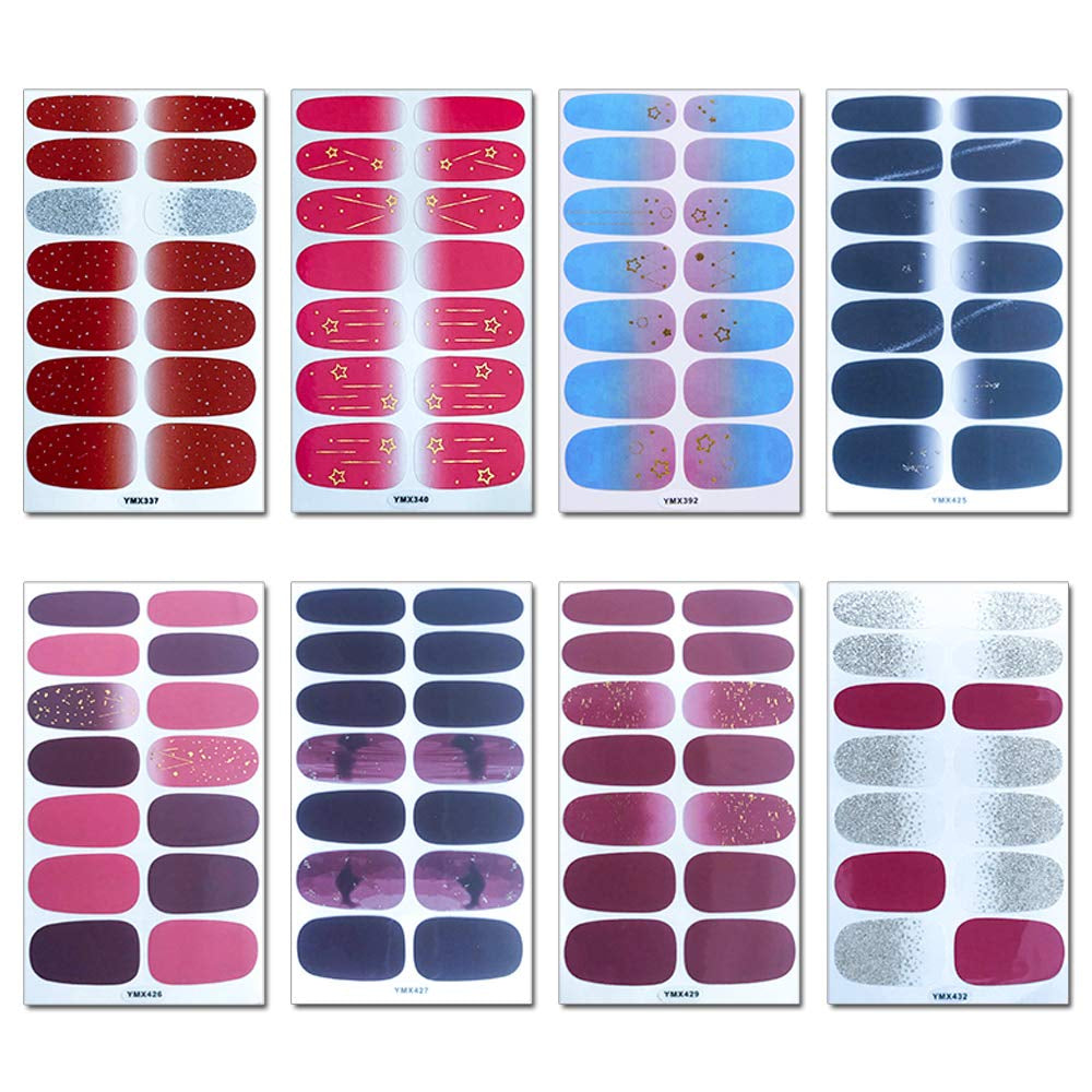 20 Sheets Full Nail Polish Stickers Strips Set with 1Pc File for Women & Girls, Gradient Nail Stickers Wraps Manicure Tips, Multiple Designs Gradient Stick on Gel Nail Strips