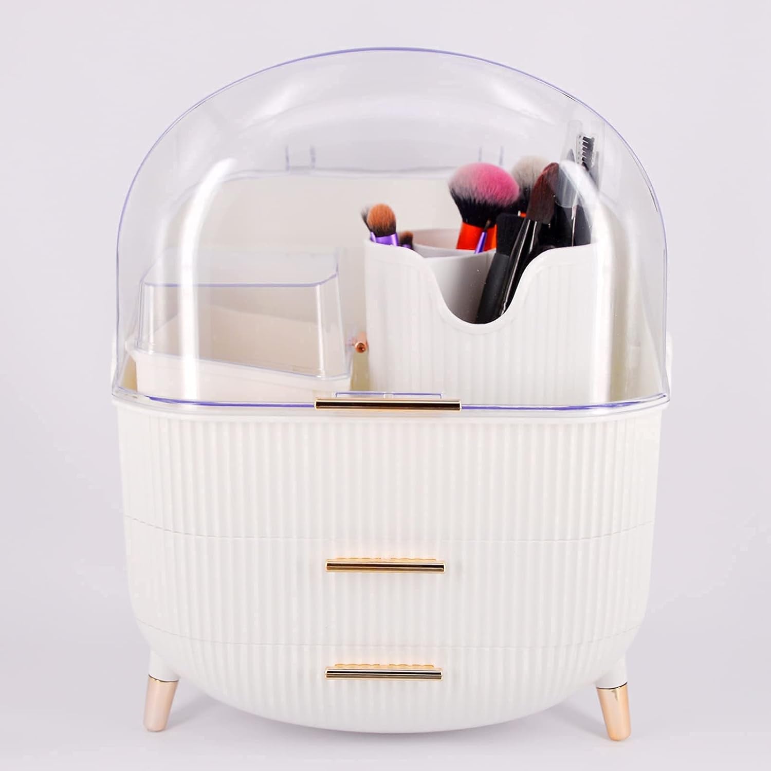 Makeup Organizer, Cosmetic Display Cases with Brush and Lipstick Organizer, Dust Water Proof Cosmetics Storage Display Skincare Case, Suitable for Bathroom and Bedroom Vanity (White)