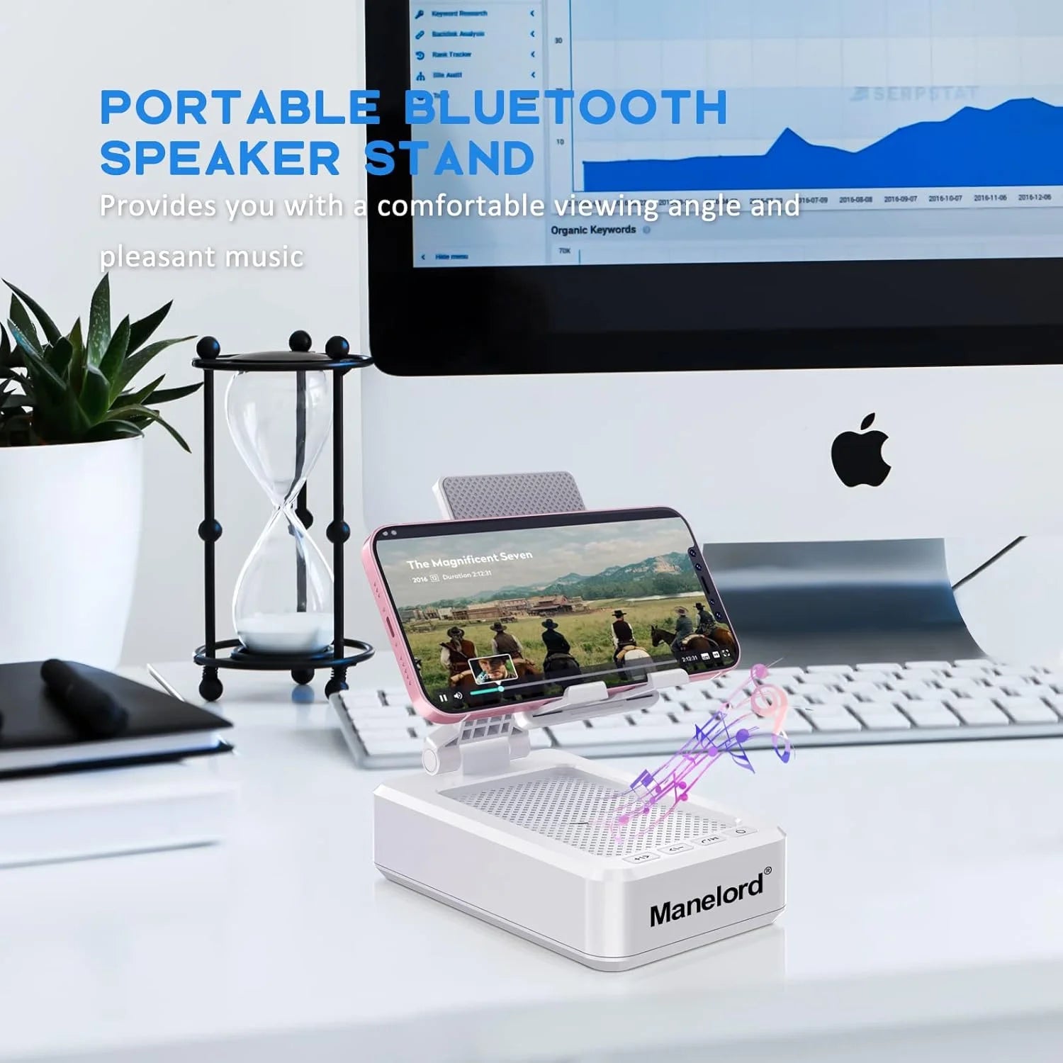 Portable Phone Stand with Speaker Bluetooth Wireless,Gifts for Men Women,Birthday for Women Men,Kitchen Gadgets for Men,Phone Holder for Desk - White