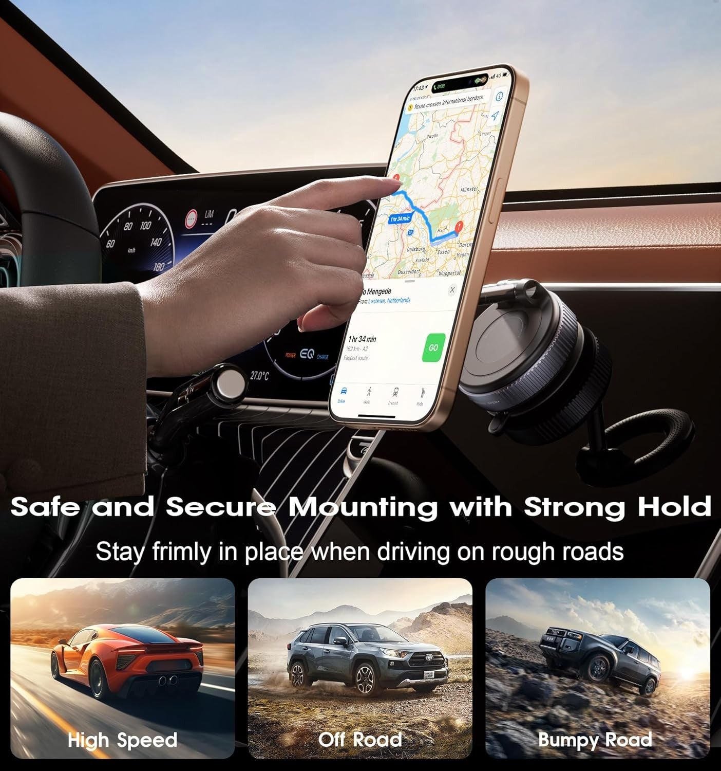 Strong Magnetic Car Phone Holder for Magsafe, Ultra Vacuum Suction Cup Black