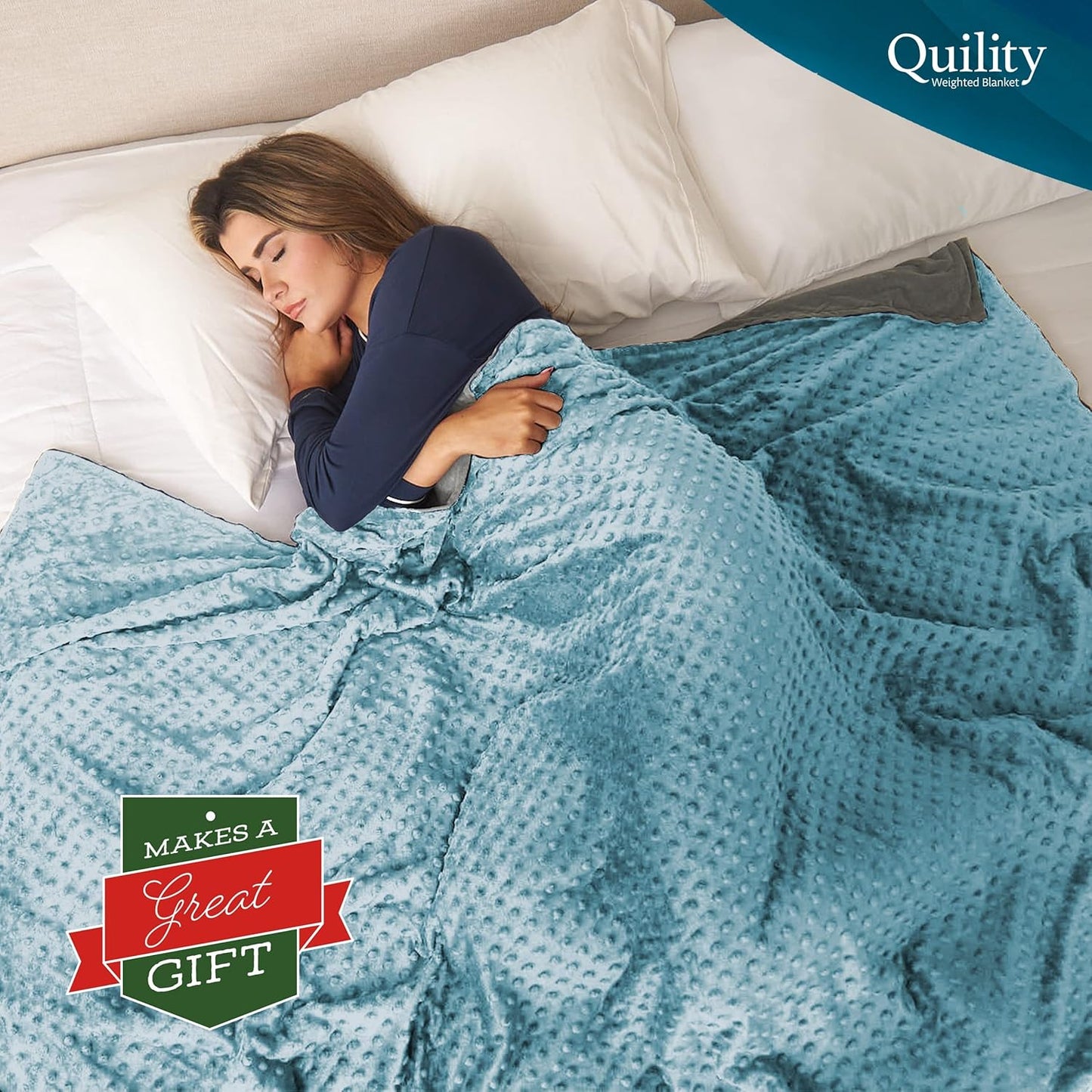 Weighted Blanket for Adults - 15 LB Queen Size Heavy Blanket for Cooling & Heating - 100% Cotton Big Blanket W/Glass Beads, Machine Washable Blankets - 60"X80", Aqua