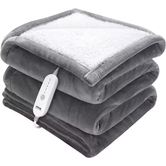 Heated Blanket Electric Throw 50 In. X 60 In. Twin Size Soft Flannel, Sherpa Heating Blanket Electric Blanket, Grey