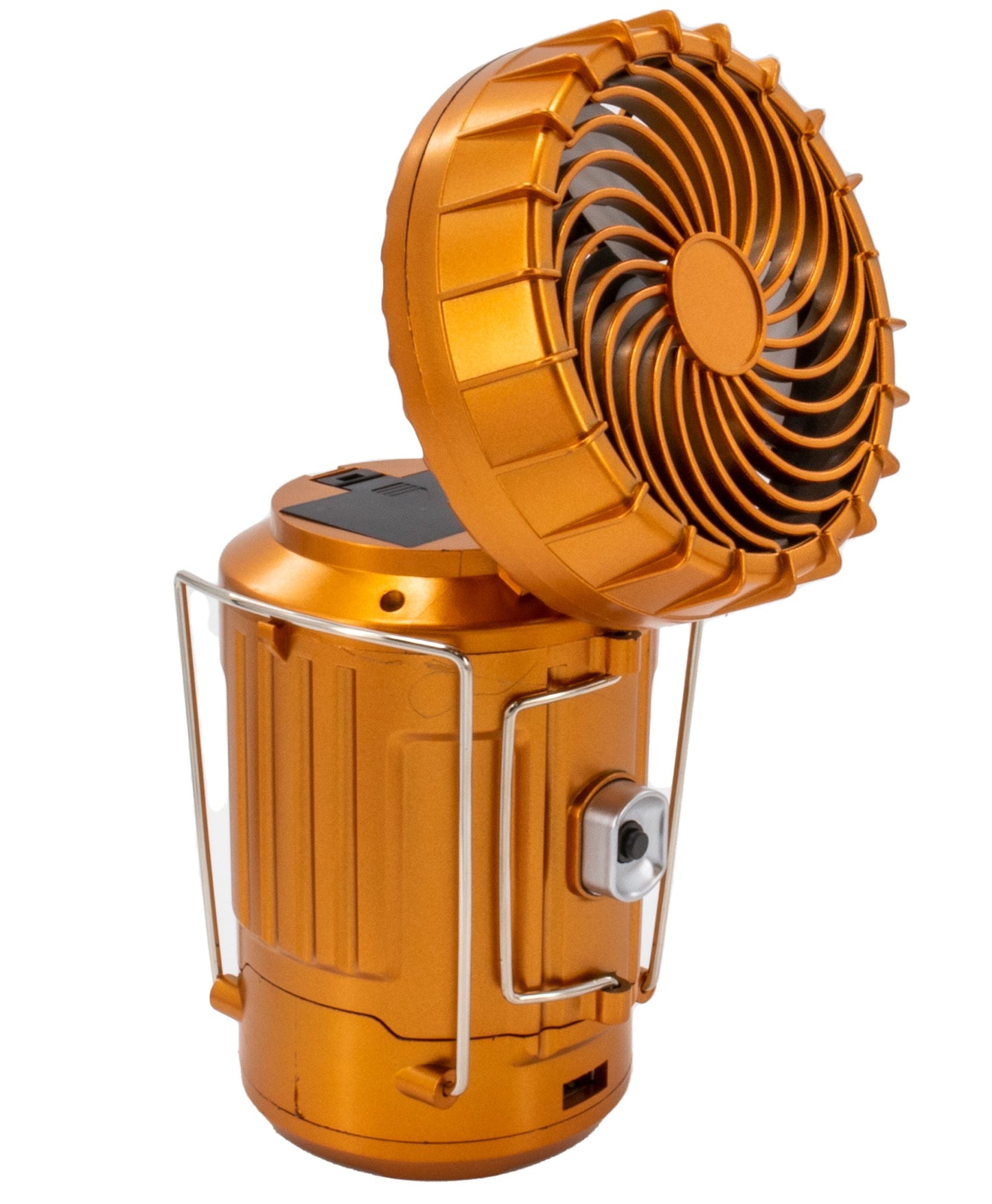 Large Solar Powered Lantern W/ Fan - Rechargeable Camping Flashlight Lamp W/ Battery Backup - Portable, Adjustable, Collapsible, Solar Charging Station - Rechargeable Fan with Light - Copper