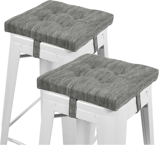 12 Inches Square Seat Cushion, Super Soft 2PC Bar Stool Square Seat Cushion with Ties- Gray (12" (30CM) 2PC)