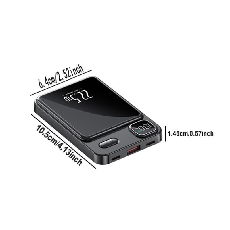 Portable Magnetic Mini Power Bank, 5000Mah 15W Fast Charging Power Bank, Smartphone Rechargeable Battery Packs, LED Digital Display Power Bank for Emergency, Multifunctional Power Bank