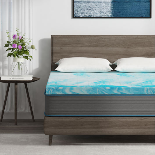 EGO HOME 2 Inch Cooling Gel Memory Foam Mattress Topper, Queen Mattress Topper, Blue