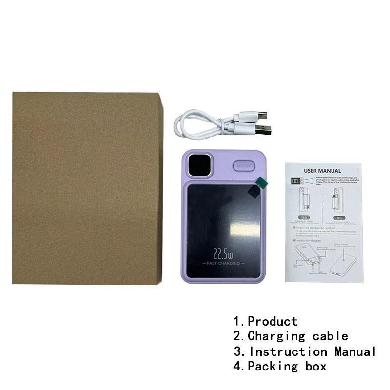 Portable Magnetic Mini Power Bank, 5000Mah 15W Fast Charging Power Bank, Smartphone Rechargeable Battery Packs, LED Digital Display Power Bank for Emergency, Multifunctional Power Bank