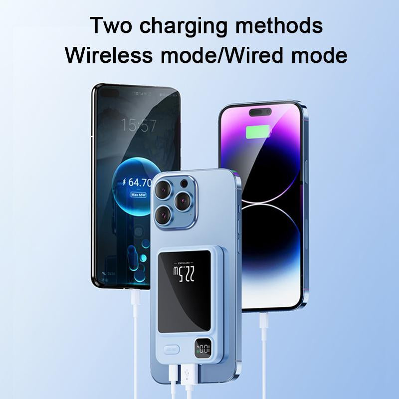 Portable Magnetic Mini Power Bank, 5000Mah 15W Fast Charging Power Bank, Smartphone Rechargeable Battery Packs, LED Digital Display Power Bank for Emergency, Multifunctional Power Bank