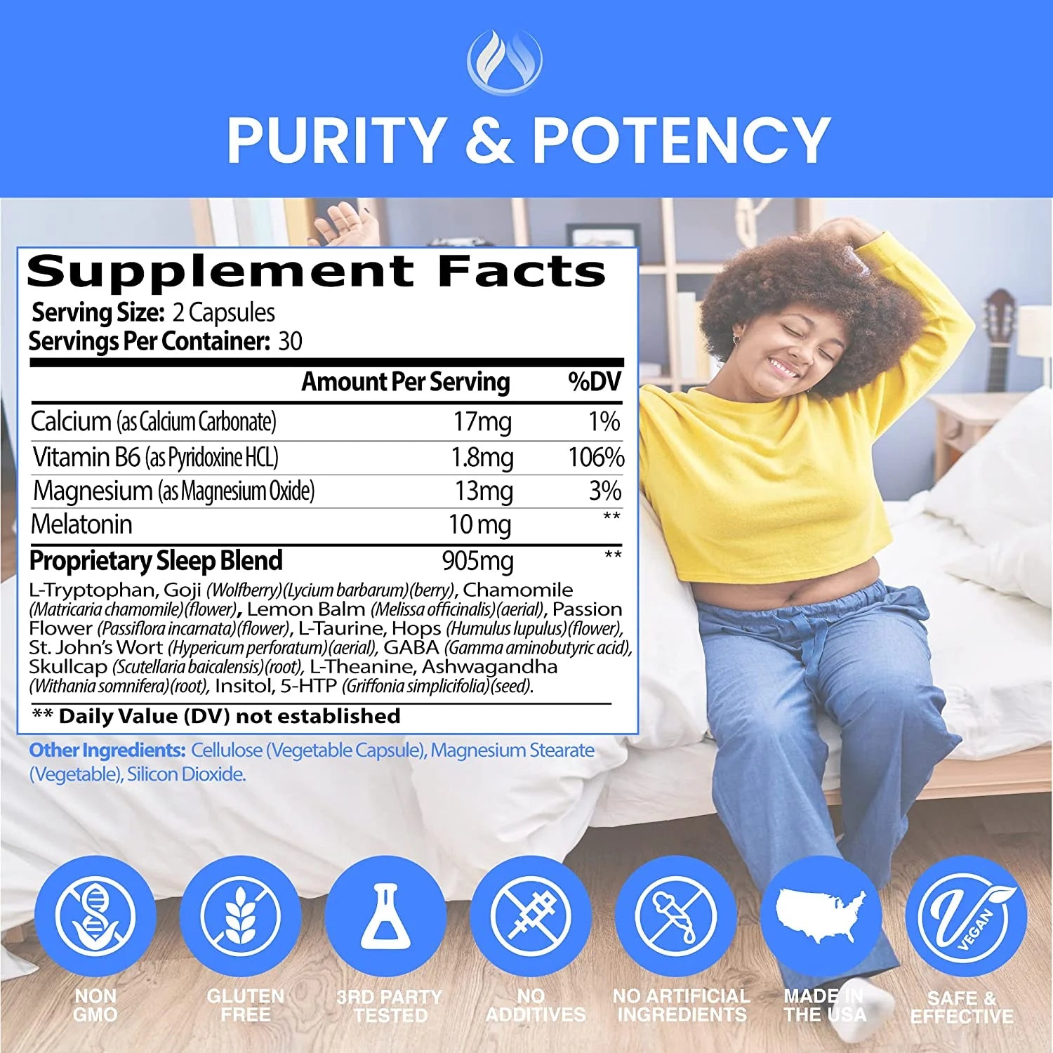 NATURAL SLEEP PARADISE - Sleep Aid for Adults with Melatonin 10Mg Dietary Supplement 1 Pack of 60 Capsules