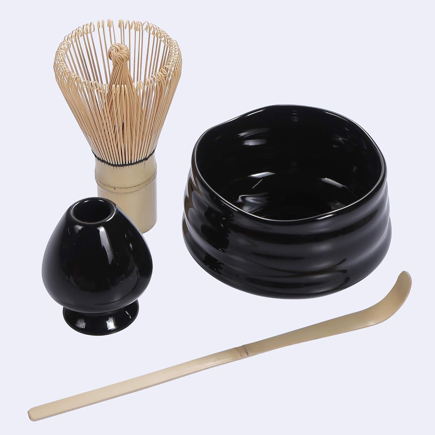 SRC Japanese Matcha Tea Set - Matcha Set with Matcha Whisk and Bowl | 5-Piece Matcha Kit with Bamboo Scoop & Matcha Whisk Holder | Matcha Tea Kit with Instructions inside Matcha Handbook (Black)