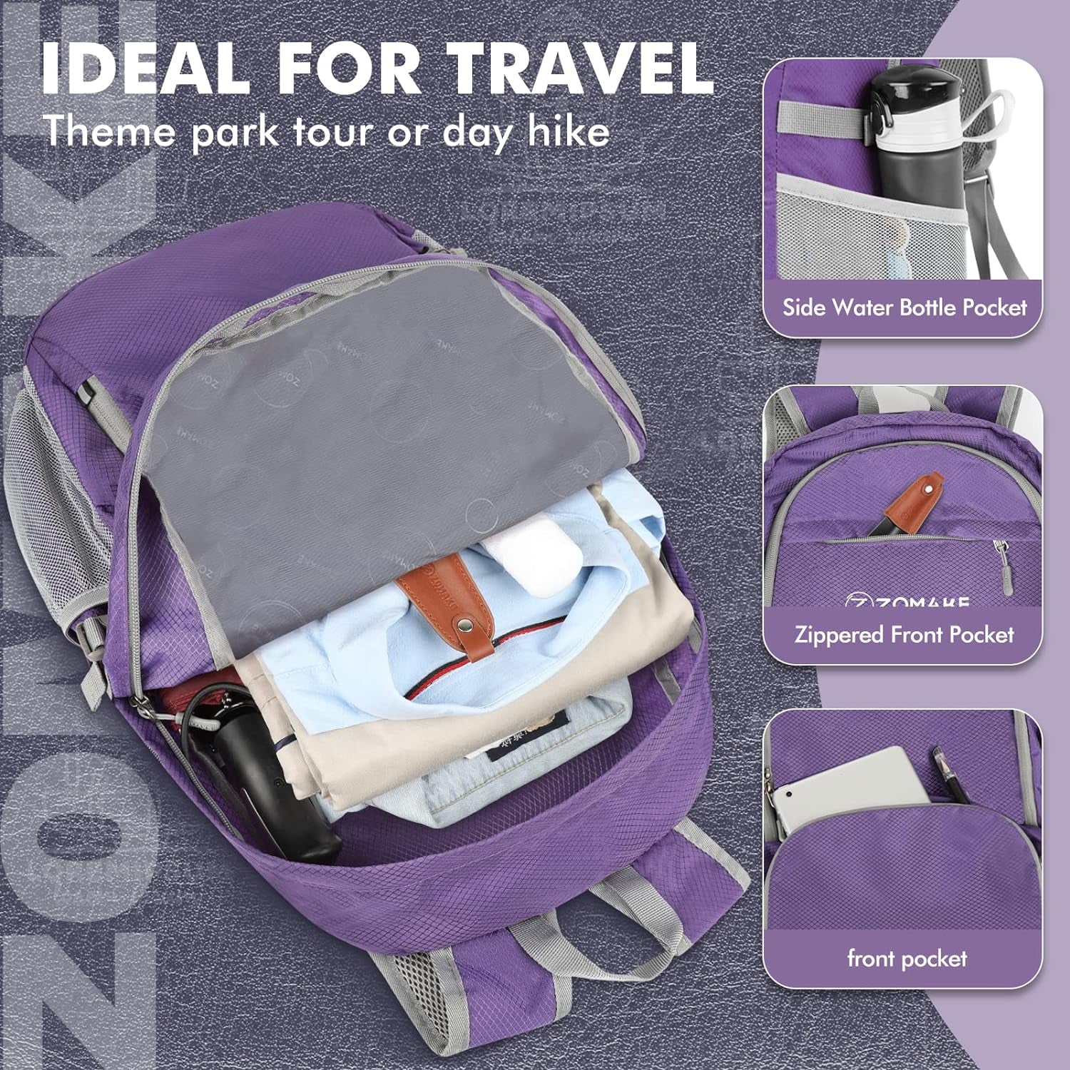 Lightweight Packable Backpack 30L - Foldable Hiking Backpacks Water Resistant Compact Folding Daypack for Travel(Purple)