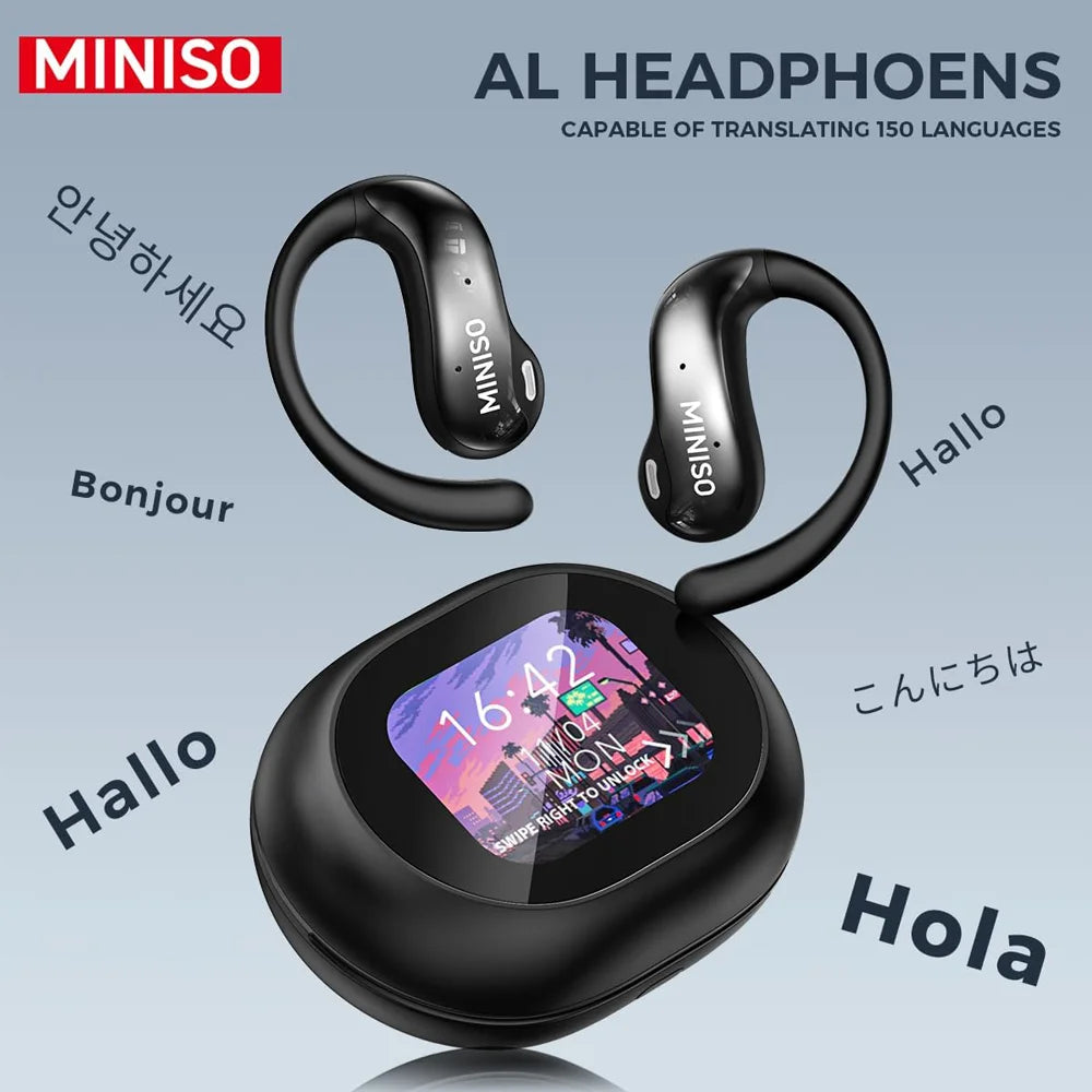 MS188 AI Language Translator Earbuds Real Time Translator Earbuds LCD Touchscreen Bluetooth Headphones