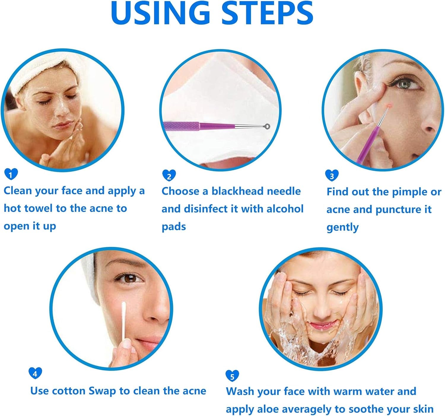 Pimple Popper Tool Kit -  10 Pcs Blackhead Remover Comedone Extractor Kit with Metal Case for Quick and Easy Removal of Blackheads, Zit Removing, Facial and Nose(Colorful)
