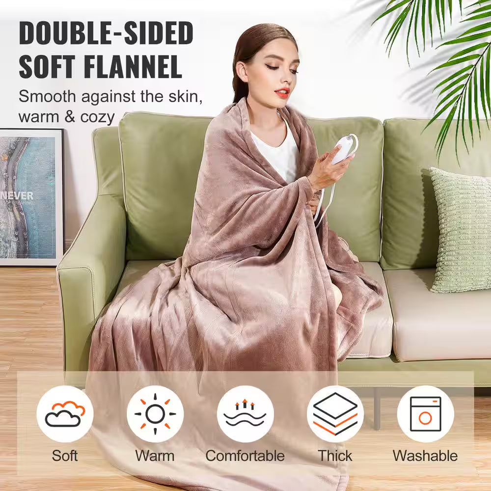 Heated Blanket Electric Throw 84 In. X 90 In. Queen Size Soft Flannel Heating Blanket Electric Blanket, Beige