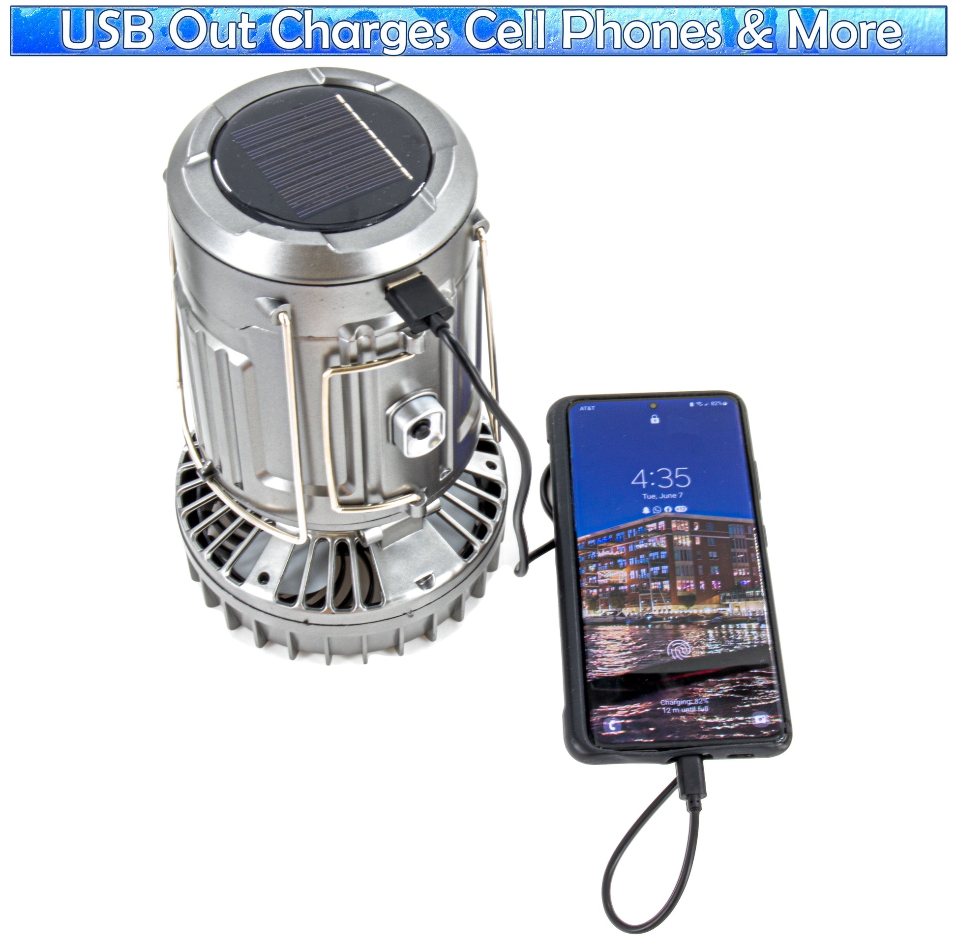 Large Solar Powered Lantern W/ Fan - Rechargeable Camping Flashlight Lamp W/ Battery Backup - Portable, Adjustable, Collapsible, Solar Charging Station - Rechargeable Fan with Light - Copper