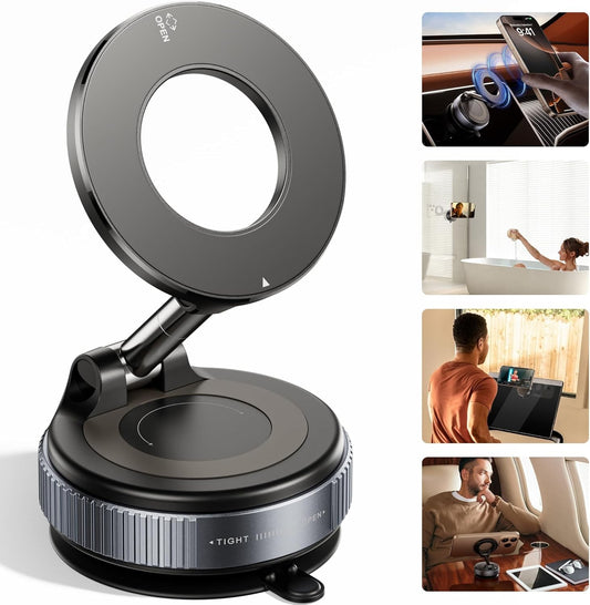Strong Magnetic Car Phone Holder for Magsafe, Ultra Vacuum Suction Cup Black