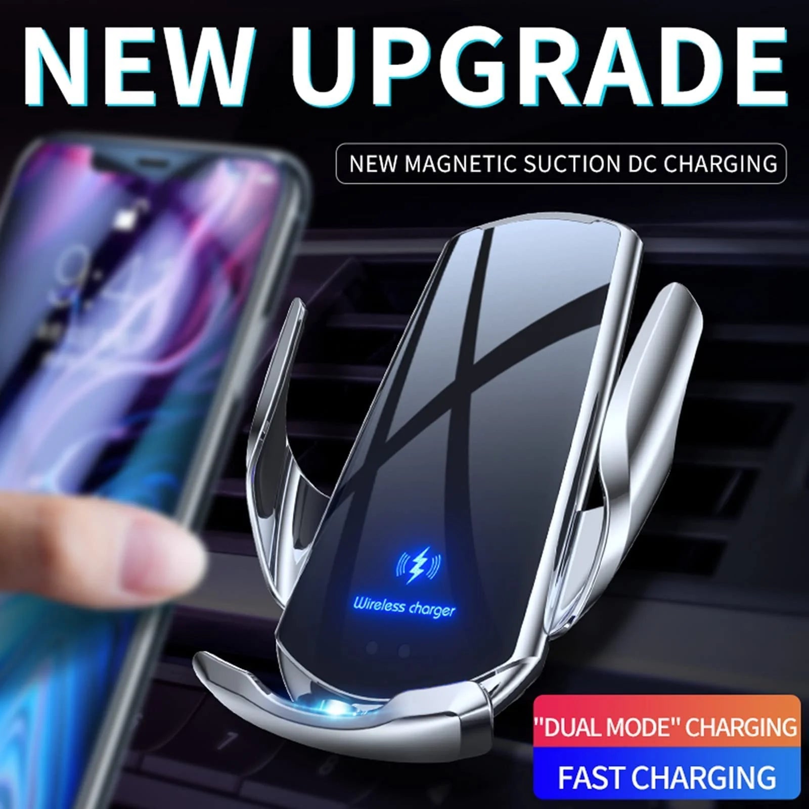 Car Mount Charger 15W Magnetic Wireless Car Charger, Fast Charging Air Vent Magnet Accessories Auto Clamping Phone Holder for Iphone 15/14/13/12, Samsung, Black