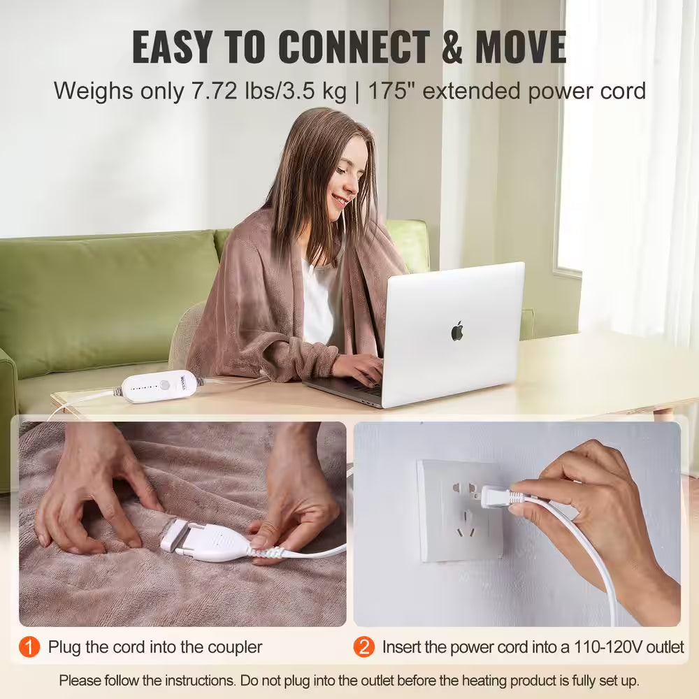 Heated Blanket Electric Throw 84 In. X 90 In. Queen Size Soft Flannel Heating Blanket Electric Blanket, Beige