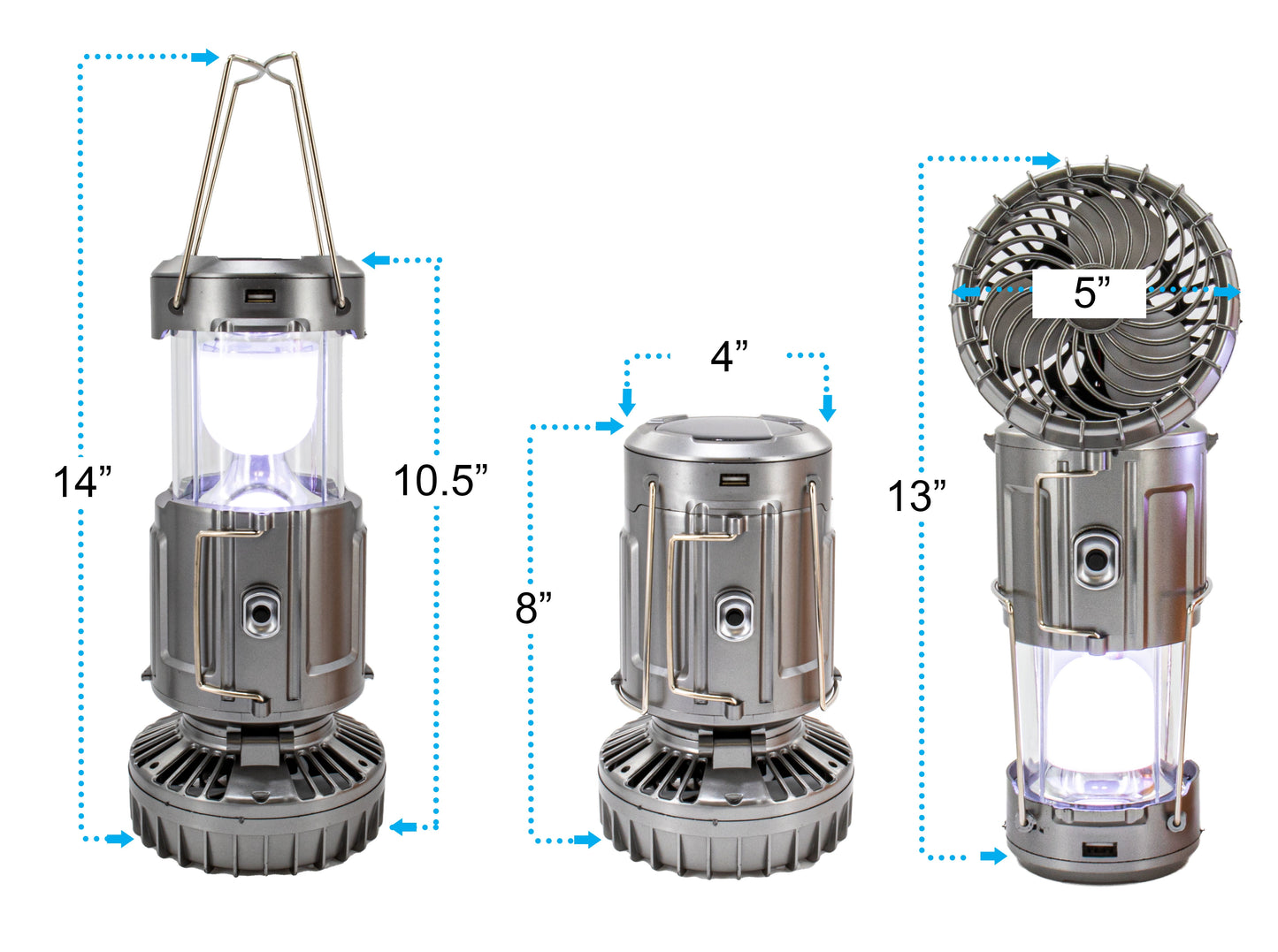 Large Solar Powered Lantern W/ Fan - Rechargeable Camping Flashlight Lamp W/ Battery Backup - Portable, Adjustable, Collapsible, Solar Charging Station - Rechargeable Fan with Light - Copper