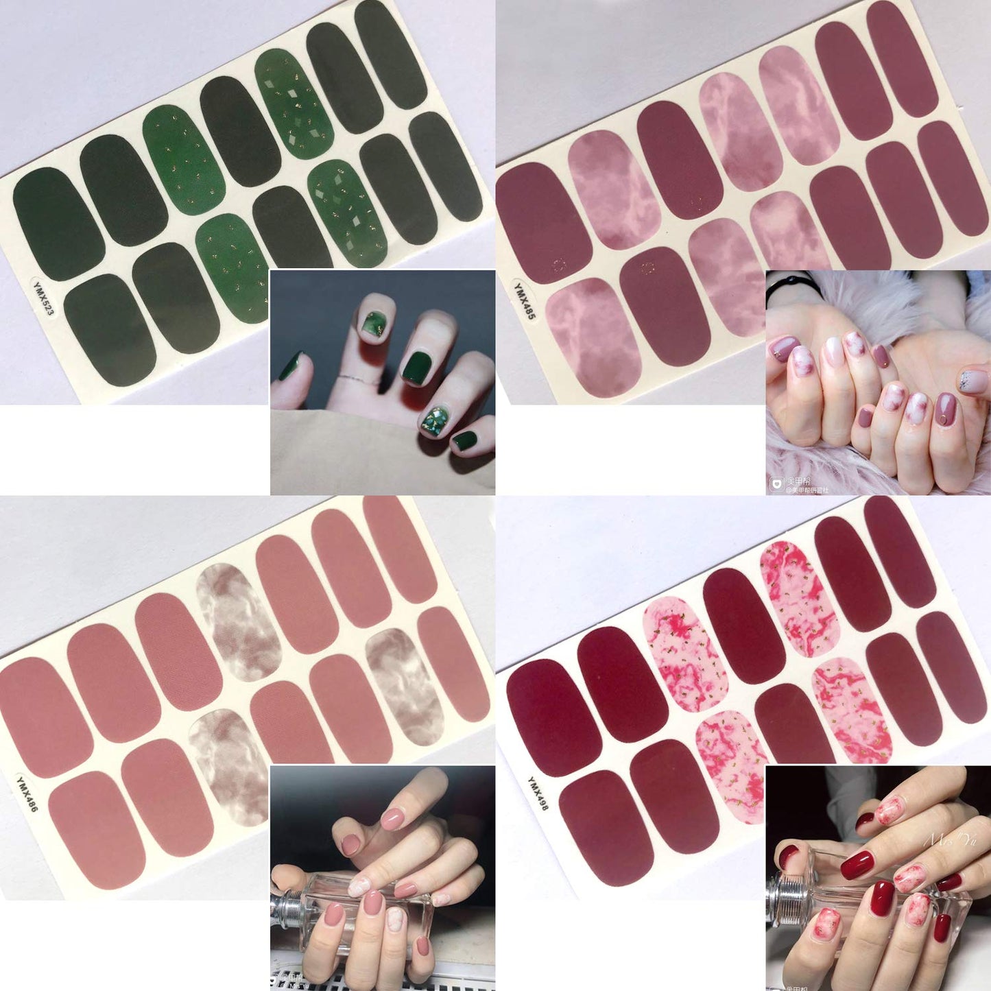 20 Sheets Full Nail Polish Stickers Strips Set with 1Pc File for Women & Girls, Gradient Nail Stickers Wraps Manicure Tips, Multiple Designs Gradient Stick on Gel Nail Strips