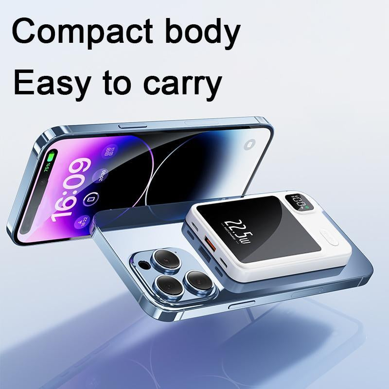 Portable Magnetic Mini Power Bank, 5000Mah 15W Fast Charging Power Bank, Smartphone Rechargeable Battery Packs, LED Digital Display Power Bank for Emergency, Multifunctional Power Bank