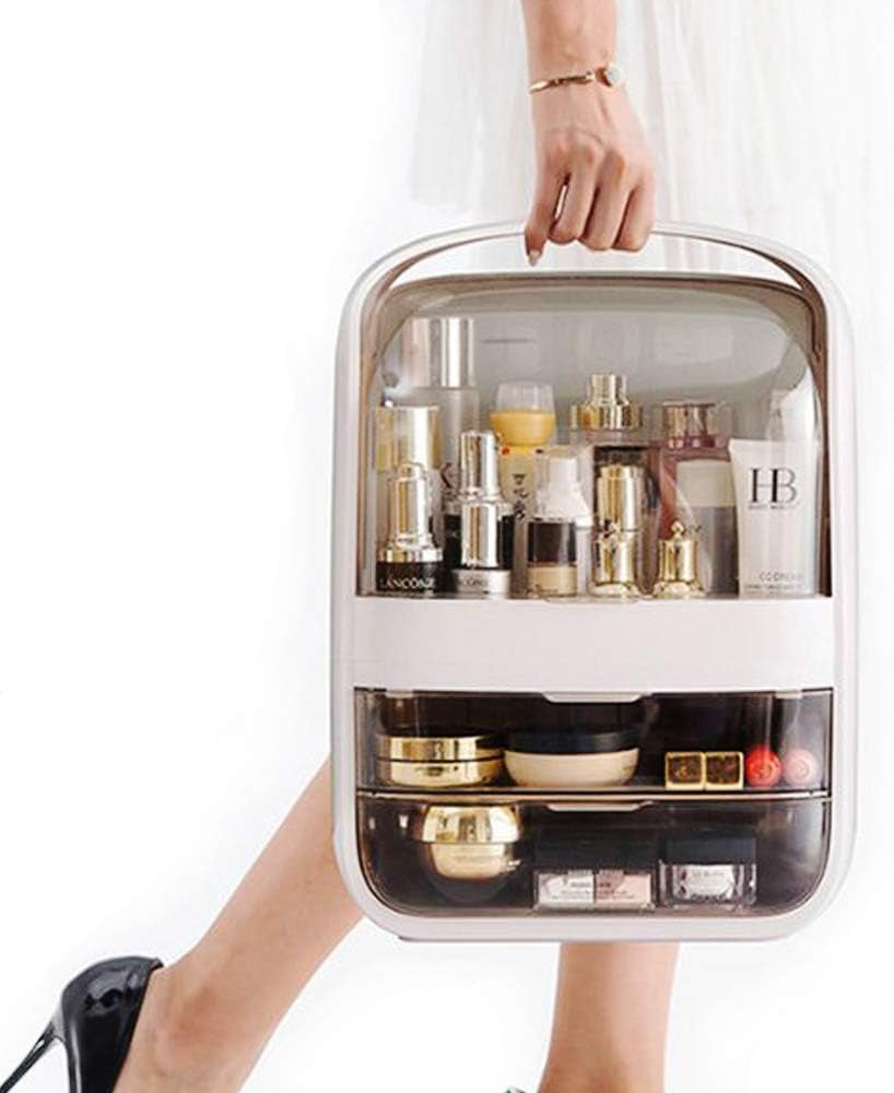 Multifunctional Makeup Organizer,Waterproof and Dustproof Cosmetic Organizer Box Portable Handle Fully Open Makeup Display Boxes for Bathroom, Dresser, Countertop