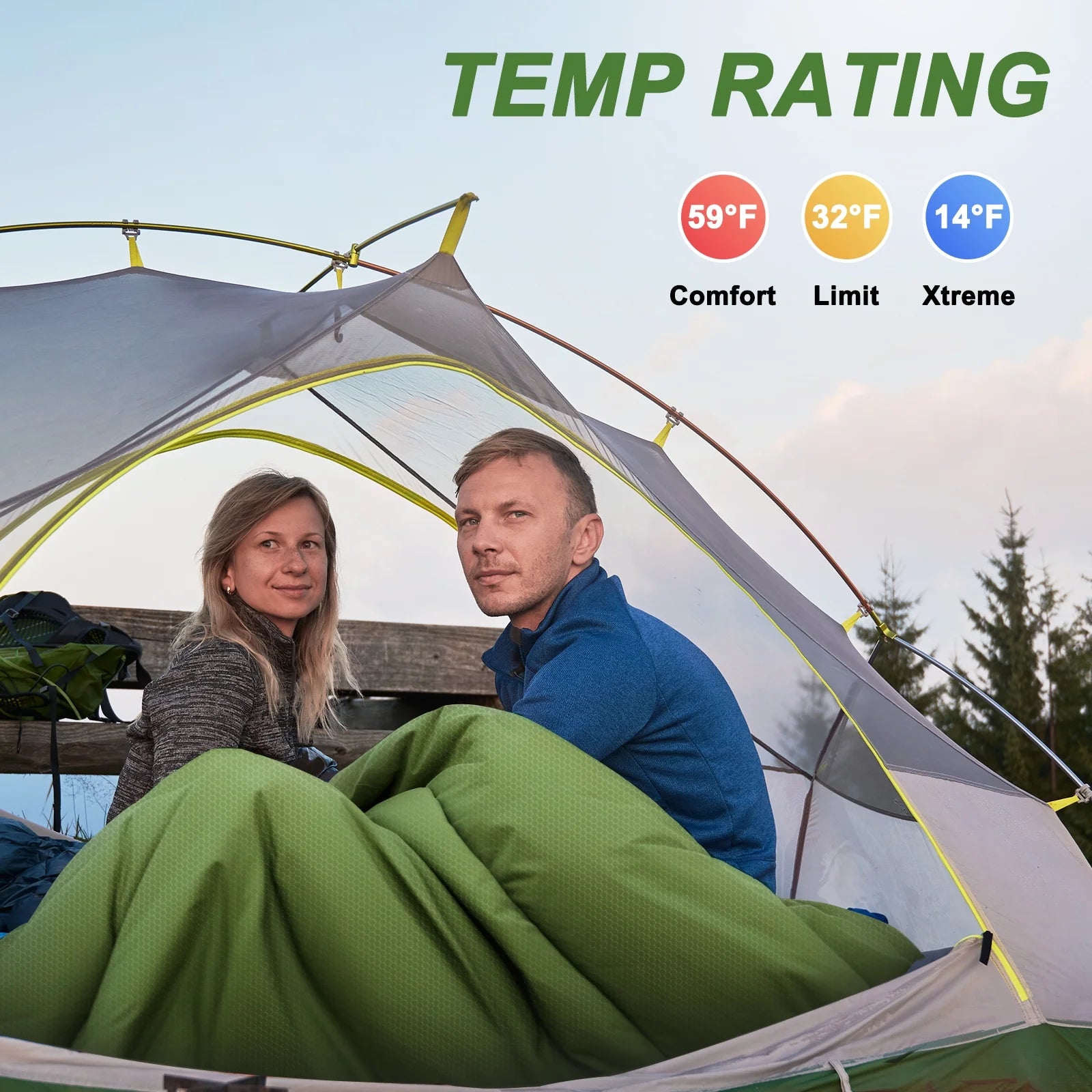 Sleeping Bag, Waterproof Portable Sleeping Bags for Adults with Compression Sack for All Season Camping, Hiking, Tent, Travel, Green