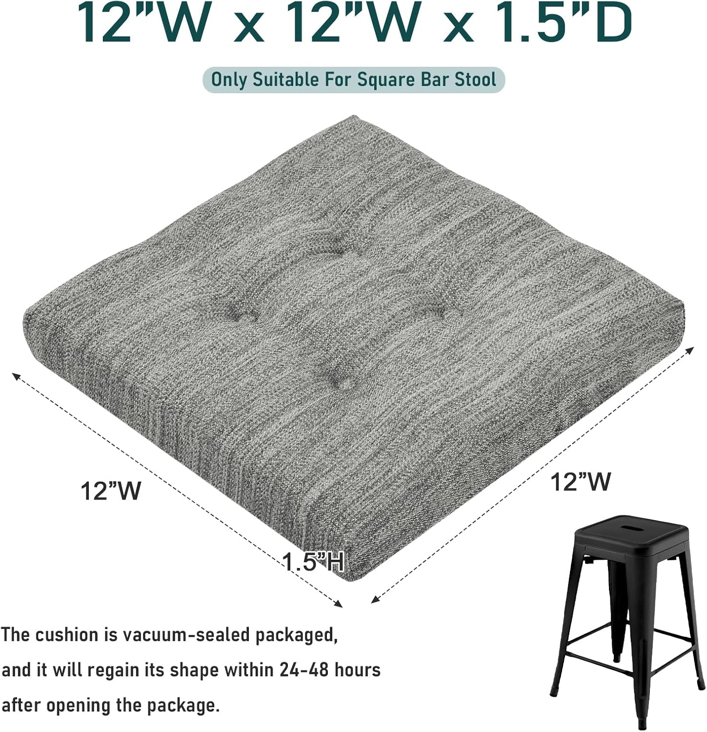 12 Inches Square Seat Cushion, Super Soft 2PC Bar Stool Square Seat Cushion with Ties- Gray (12" (30CM) 2PC)