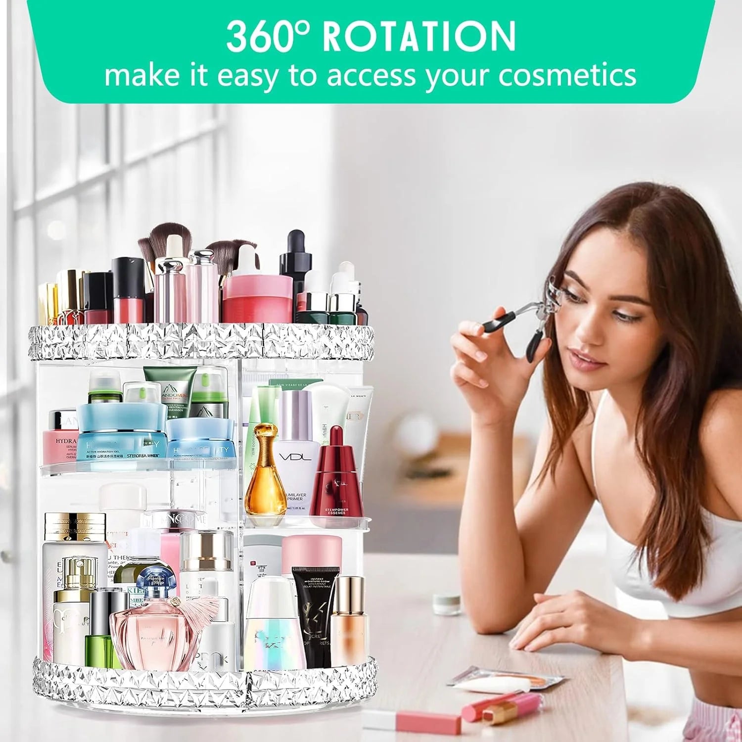 360 Rotating Makeup Organizer, Adjustable Storage Large Capacity Makeup Display Case Clear Acrylic Perfume Organizer Container for Cosmetic Brushes Lipsticks